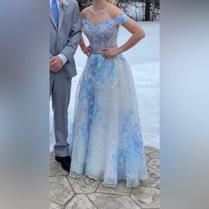 Ellie Wilde Light Blue Off-Shoulder Prom Dress